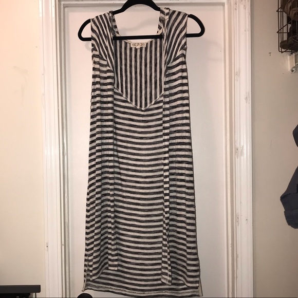 Pink Rose Sweaters - Pink Rose grey and cream striped cardigan w/hood